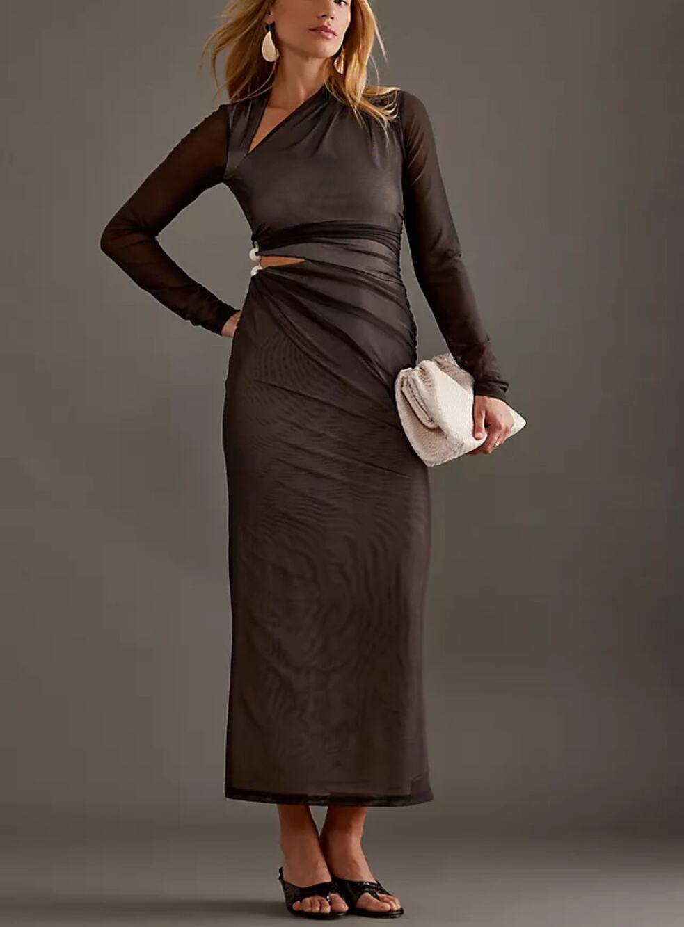 Significant Other Anthropologie Nina Chocolate Brown Mesh Midi Dress Cutout 4
